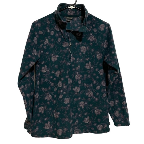 Eddie Bauer Quarter Zip Heather Teal Floral Fleece Size Small - Picture 5 of 5